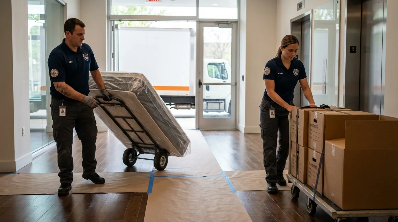 Professional apartment movers loading elevator in Philipsburg, MT